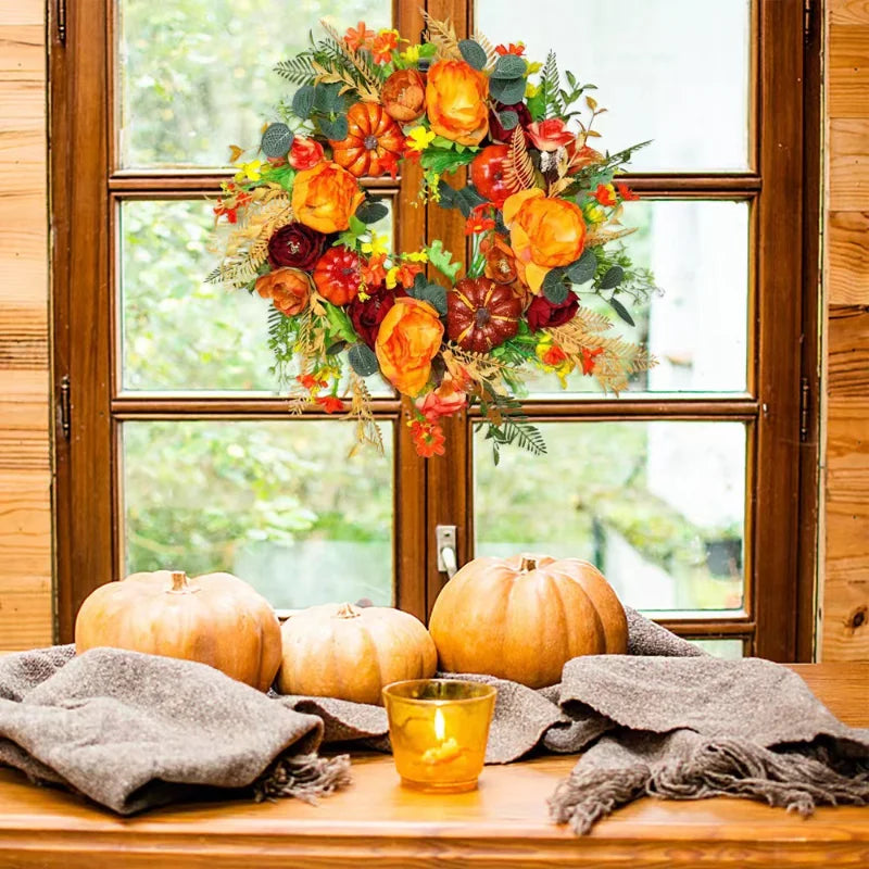 Fall Harvest Door Wreath with Pumpkins and Twigs