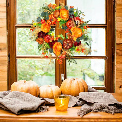 Fall Harvest Door Wreath with Pumpkins and Twigs