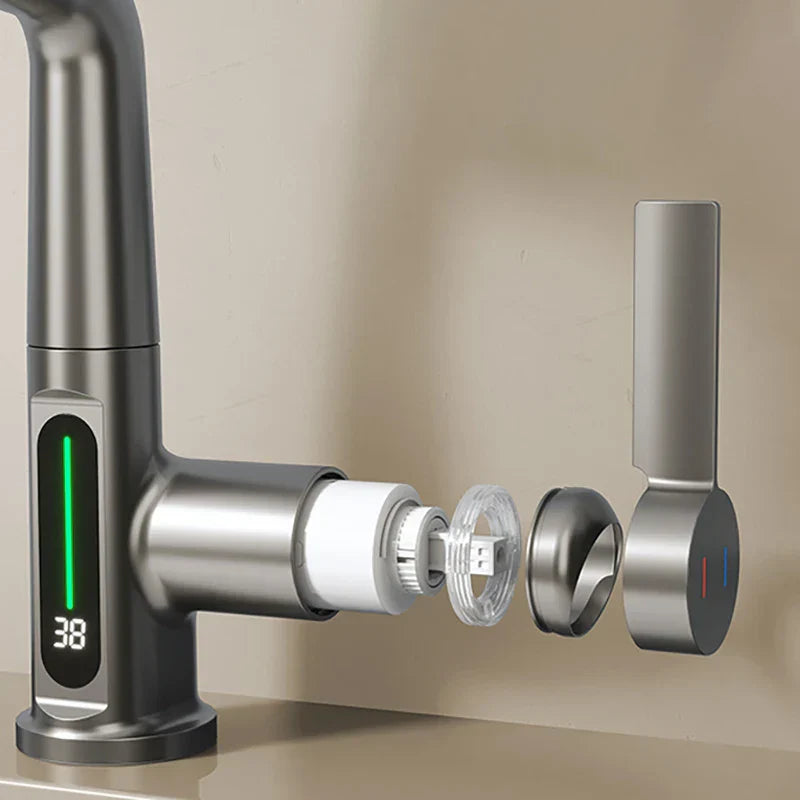 Modern Stainless Steel Faucet with LED Temp Display