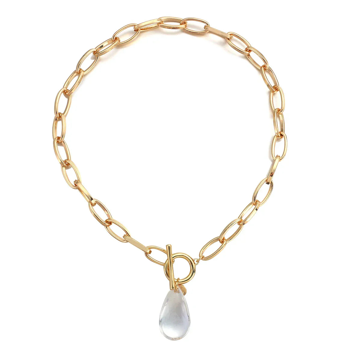 Bold Crystal Drop Circle Pendant Necklace - Fesara