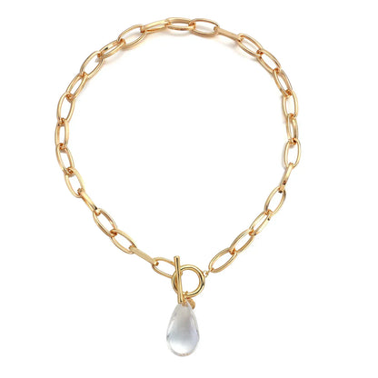 Bold Crystal Drop Circle Pendant Necklace - Fesara