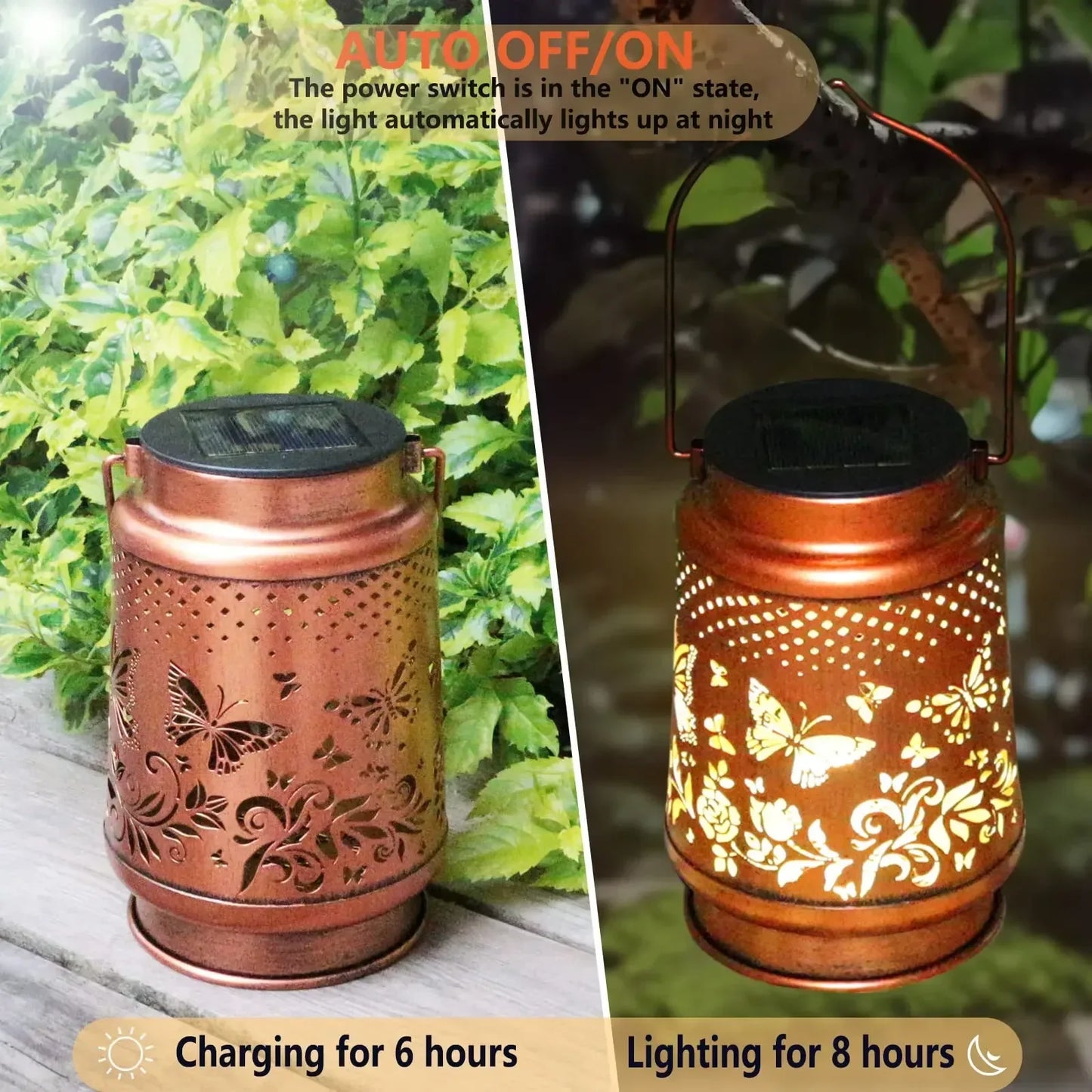 Outdoor Solar Lantern with Vintage Butterfly Design