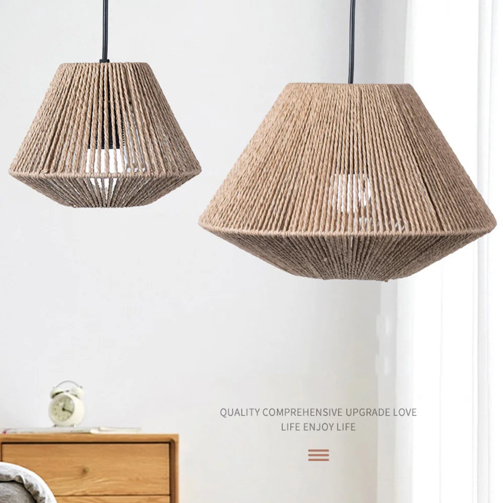 Natural Woven Pendant Light with Geometric Shade