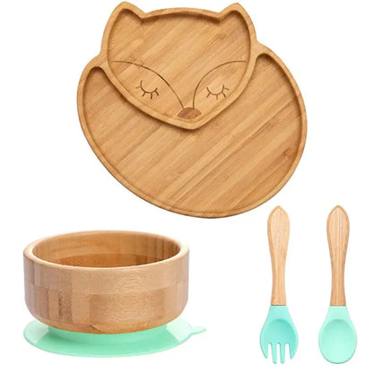 Natural Bamboo Baby Dish Set with Strong Suction Base