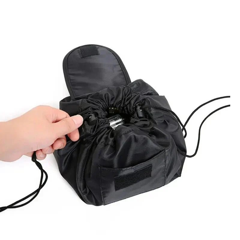 Large Black Makeup Storage Bag with Drawstring Closure