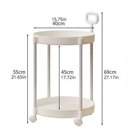 Portable 2-Tier Rolling Side Table with Handle