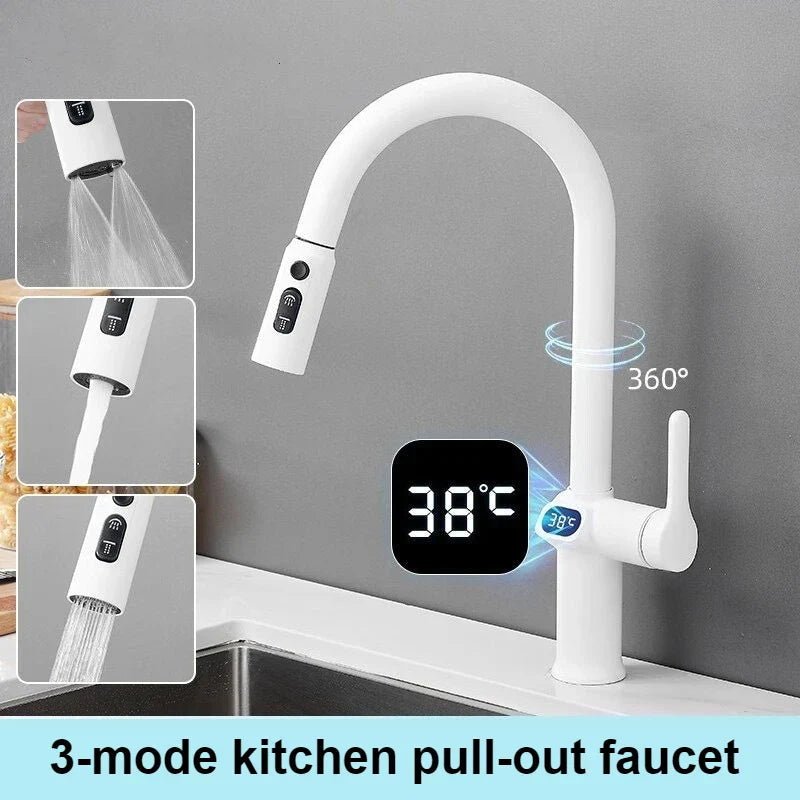 Touch Control Kitchen Faucet with LED Display and Rotating Spout