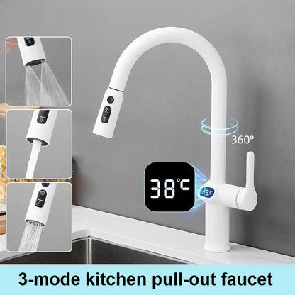Touch Control Kitchen Faucet with LED Display and Rotating Spout