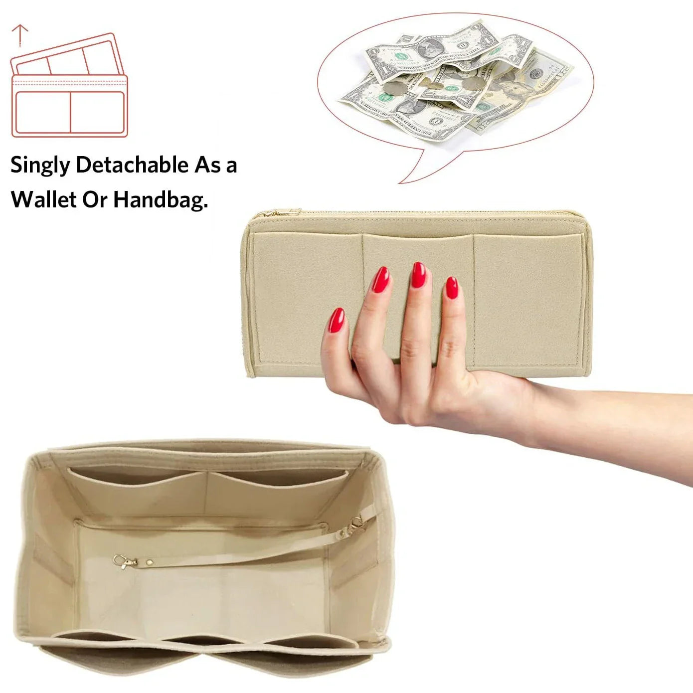 Premium Organizer Insert with Zipper and 15 Pockets - Fesara