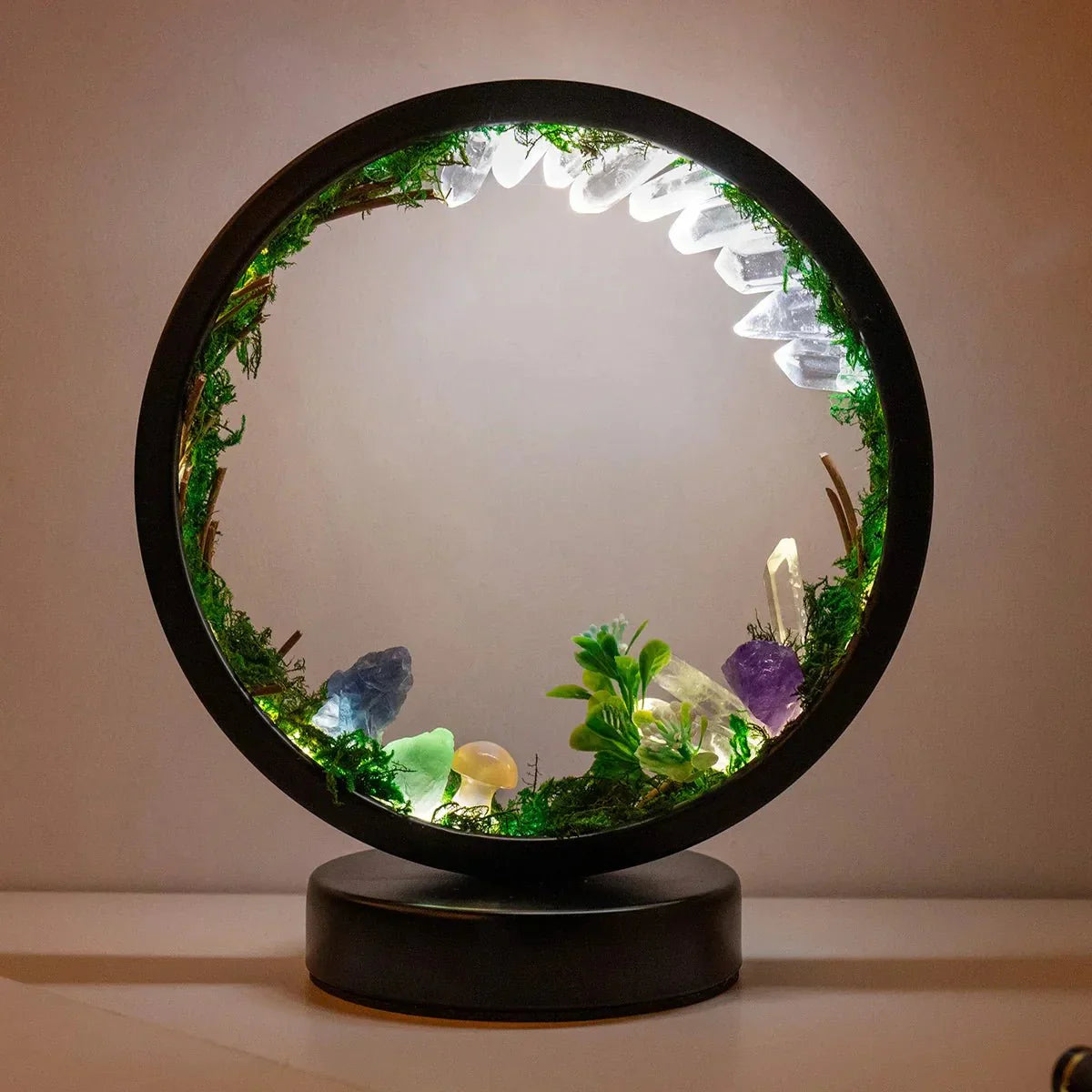 Stylish Night Lamp - Round Green Crystal Accent