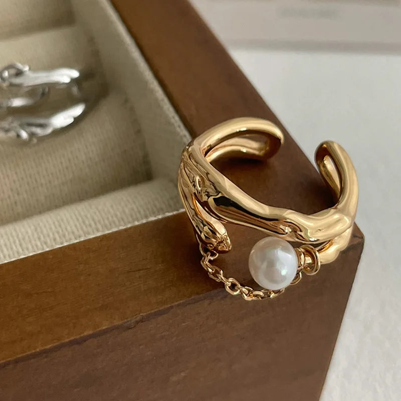 Vintage Style Sterling Silver Pearl Layered Ring - Fesara