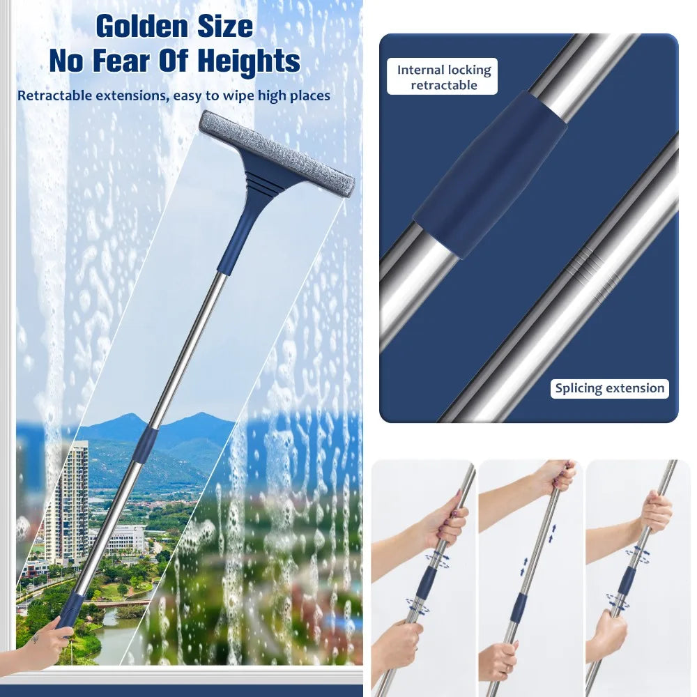Extendable Window Cleaning Kit with Squeegee & Microfiber