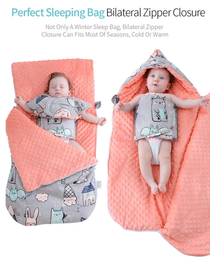 Soft Baby Sleep Sack with Hooded Minky Blanket