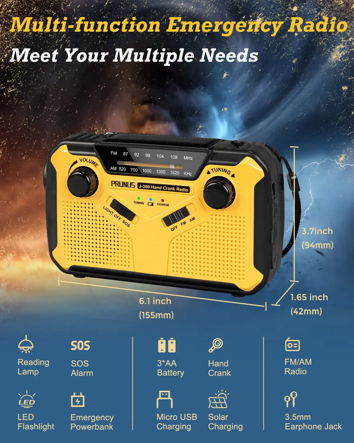 Compact Emergency Radio with Flashlight and Power Bank