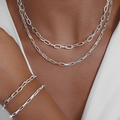 Stackable Paperclip Chain Bracelet Necklace Set