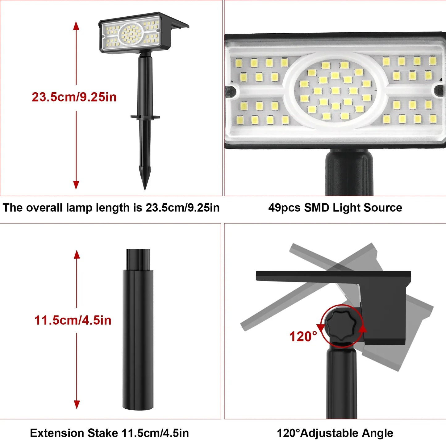 Bright Solar Powered Spotlight with 49 LEDs