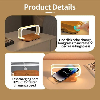 Stylish Wooden LED Desk Lamp with Wireless Charging