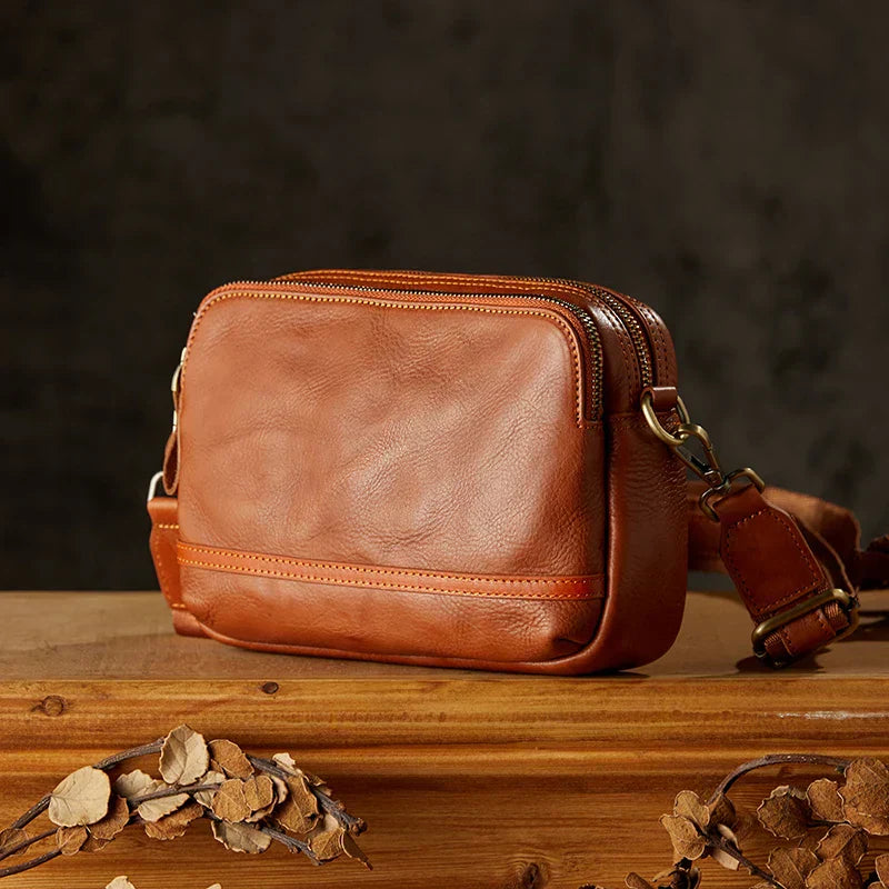 Classic Vintage Leather Sling Crossbody Bag