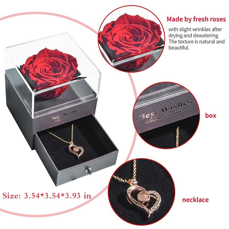 Elegant Fresh Flower Pendant Necklace Gift Box