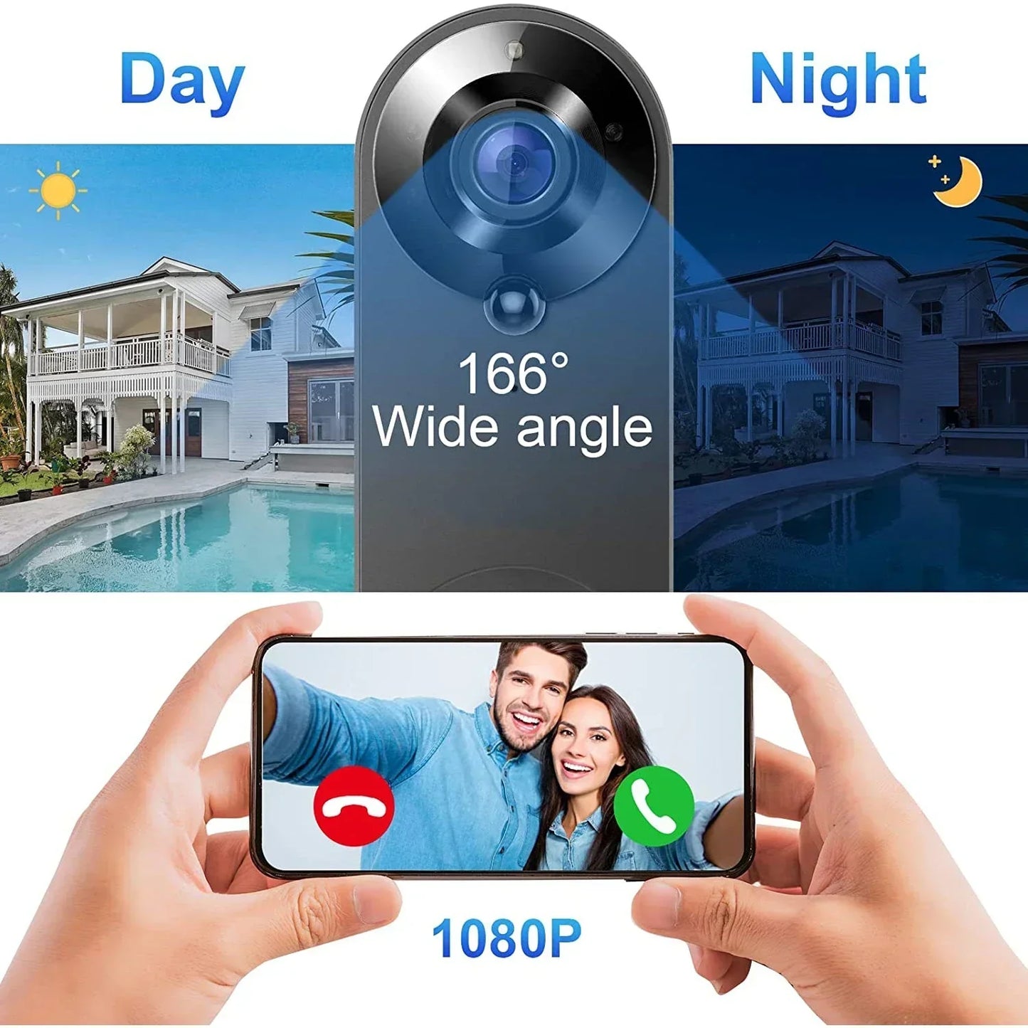 Wireless Smart Doorbell Camera 1080P HD Motion Alert