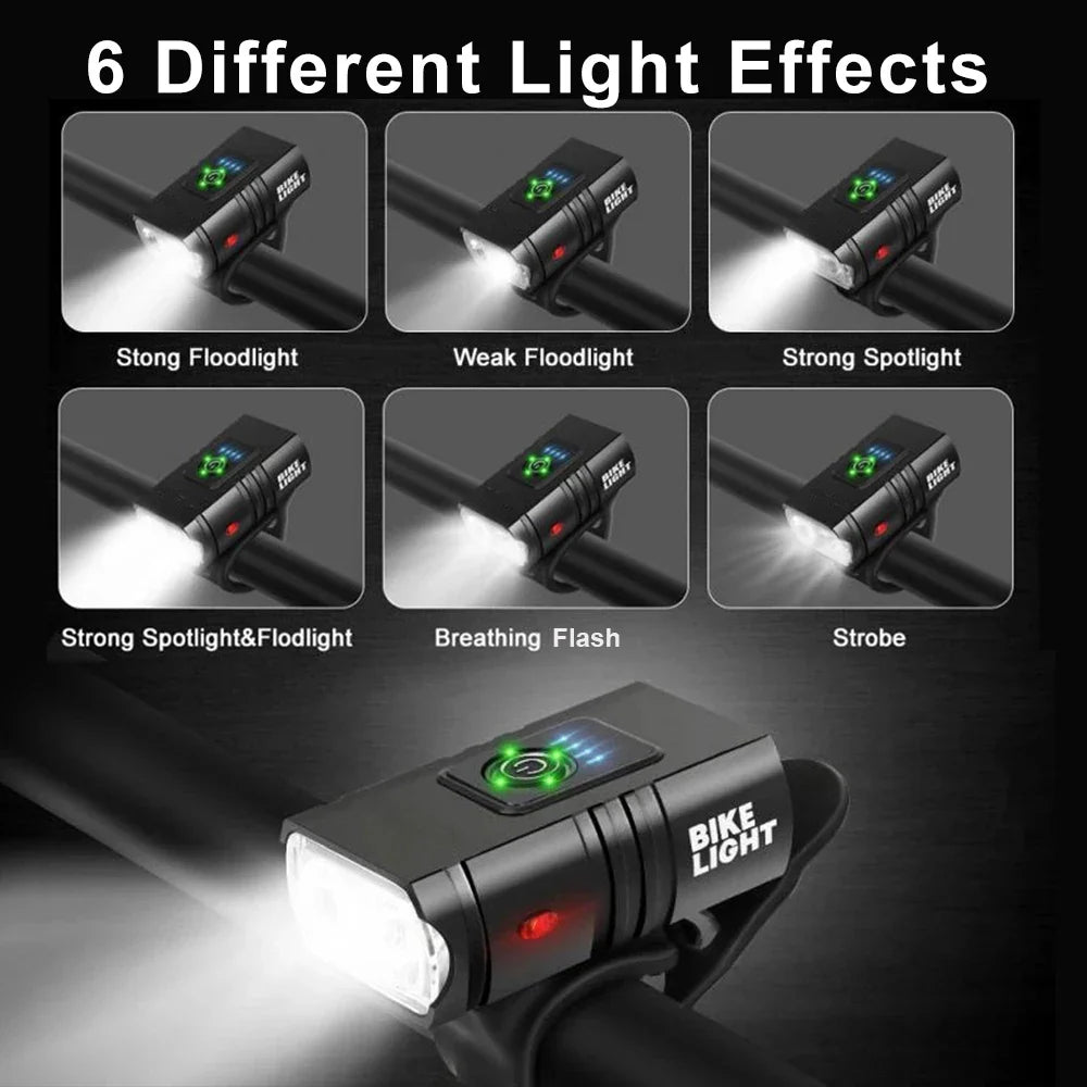 USB Rechargeable Bicycle Light Set - 1500 Lumens LED Headlight and Rear Light with 6 Modes for Night Riding Safety-3