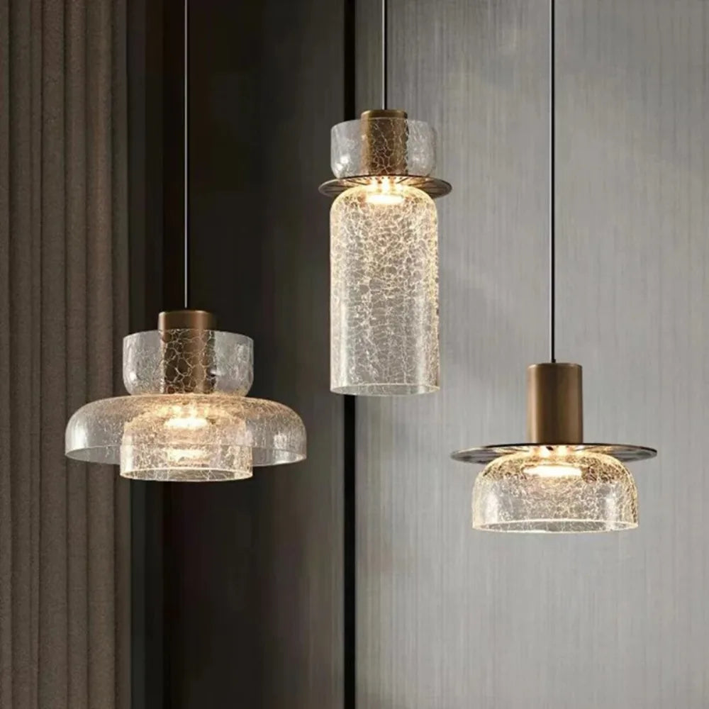 Unique Glass Drop Pendant Light with Cracked Design