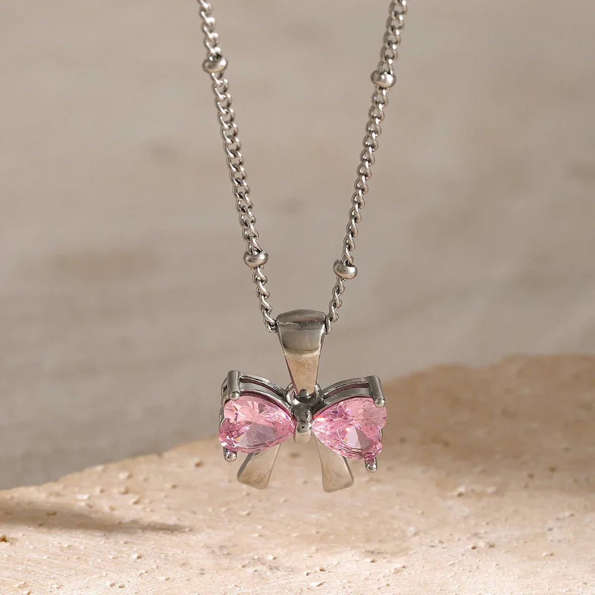 Delicate Women's Bow Diamond Necklace