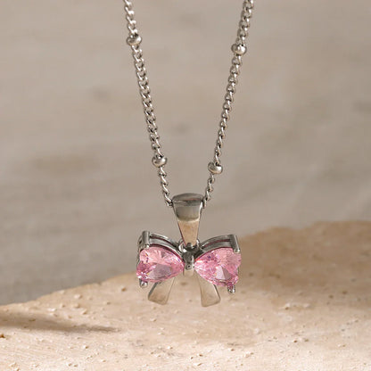 Delicate Women's Bow Diamond Necklace