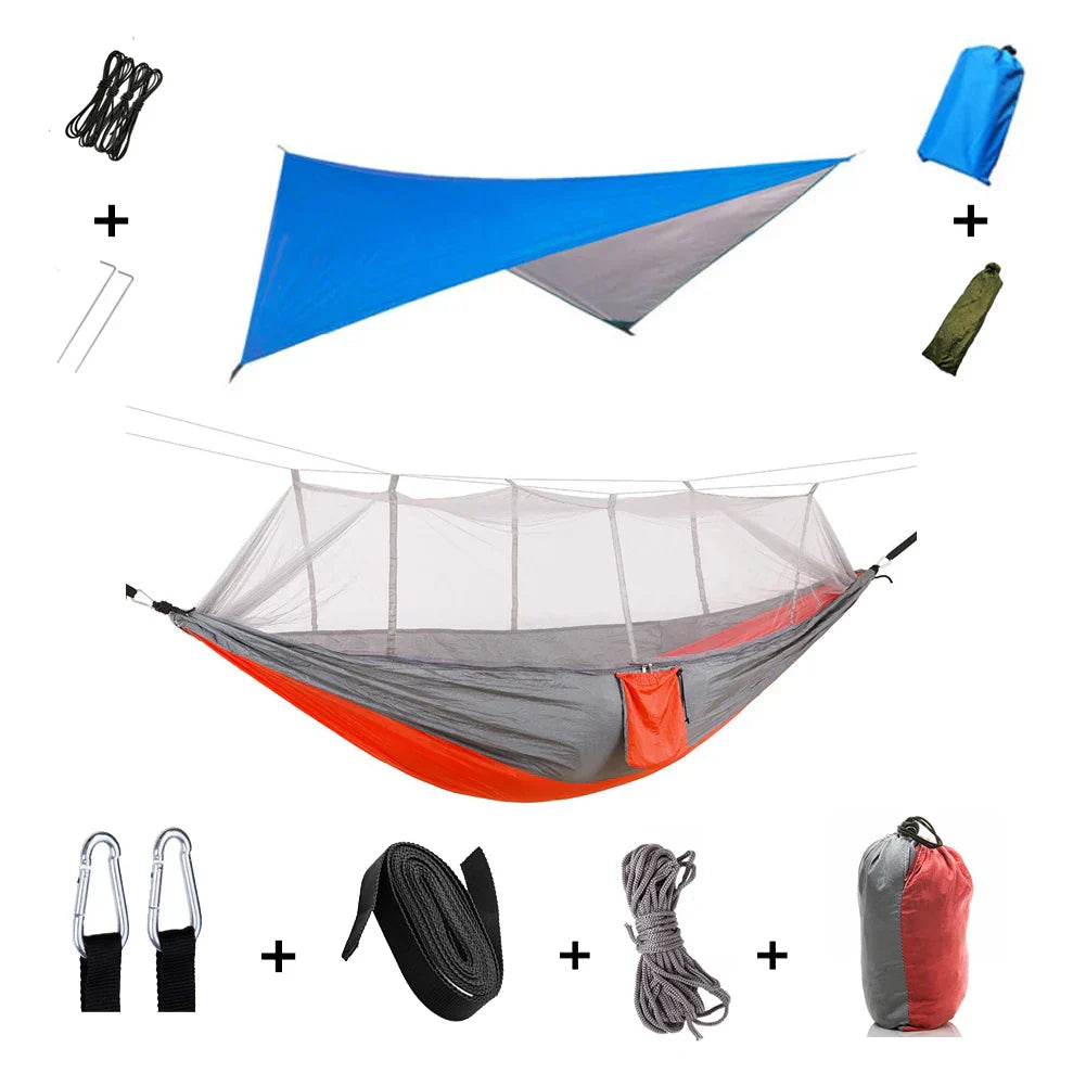 Lightweight Portable Camping Hammock with Bug Net & Rain Fly