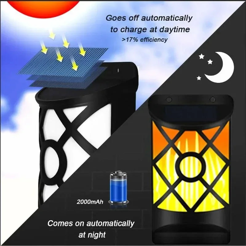 Outdoor Solar Wall Lamp with 96 LED Flame Effect