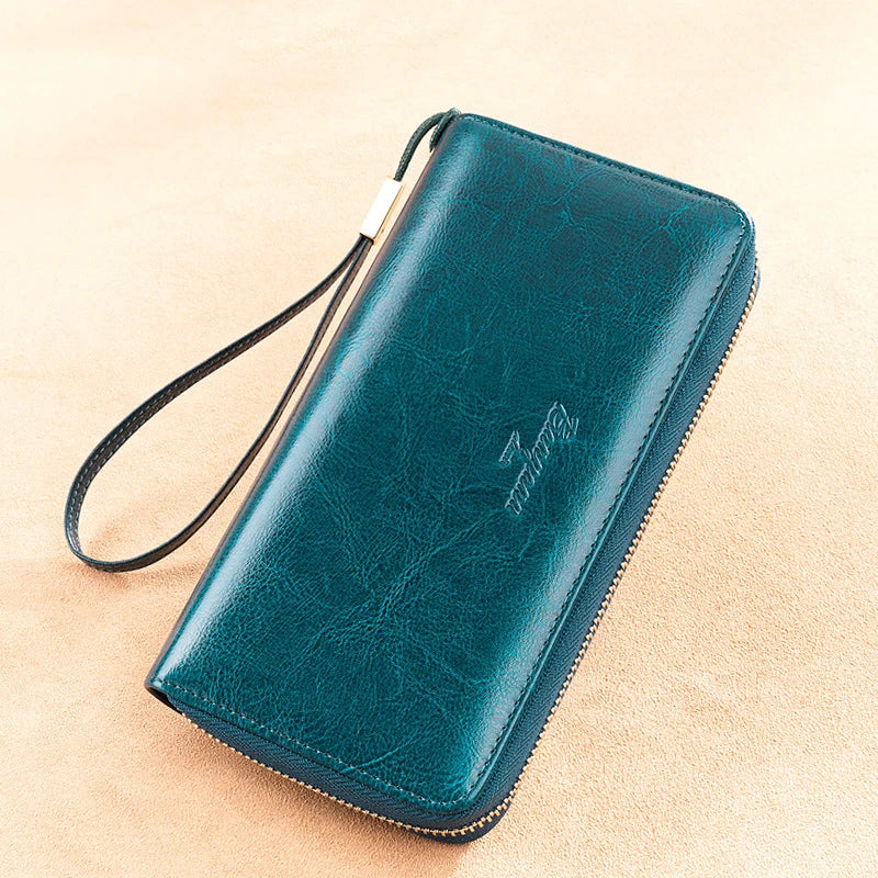Stylish Leather Travel Clutch Wallet with Phone Pocket
