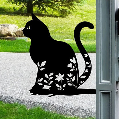 Metal Cat Silhouette Garden Ornament - Unique Outdoor Garden Decor for Cat Lovers-3