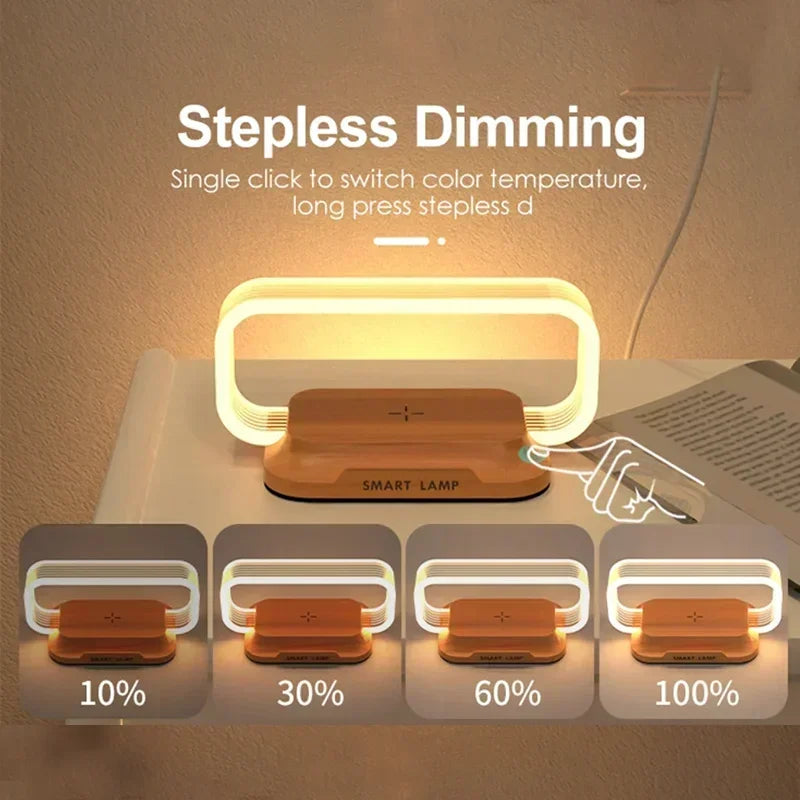 Stylish Wooden LED Desk Lamp with Wireless Charging