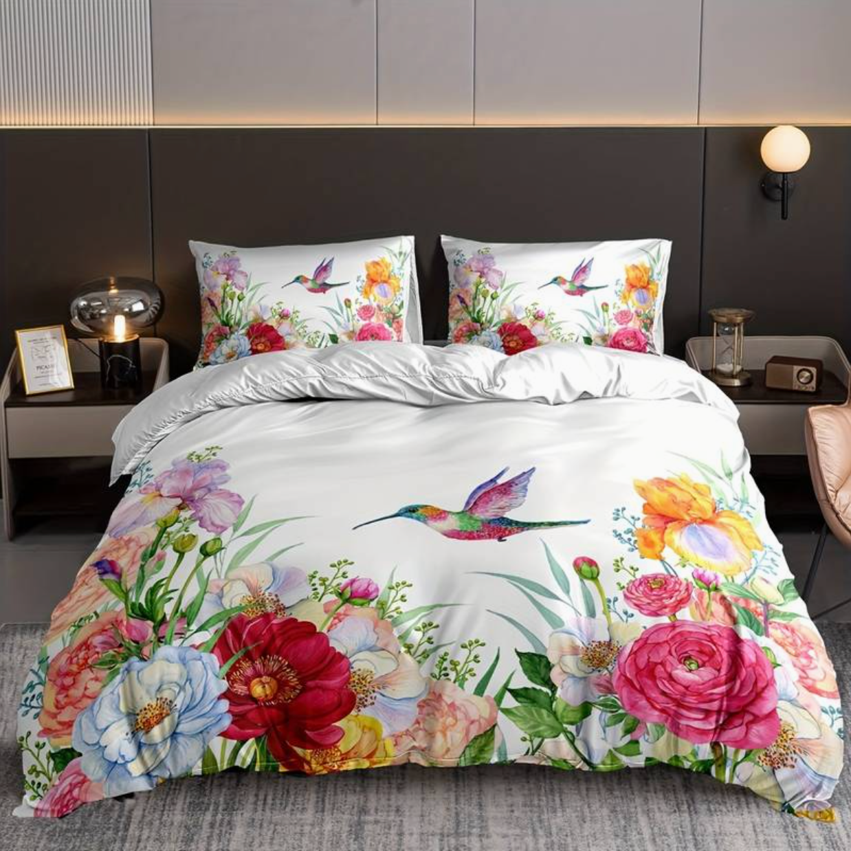 Vibrant Floral Pattern Bedding Set with Pillows - Fesara