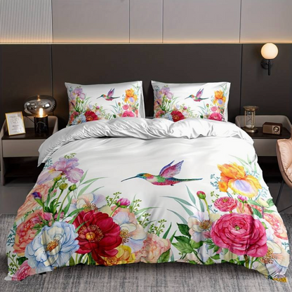 Vibrant Floral Pattern Bedding Set with Pillows - Fesara