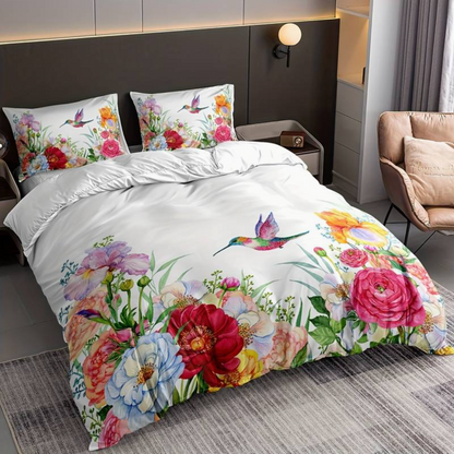 Vibrant Floral Pattern Bedding Set with Pillows