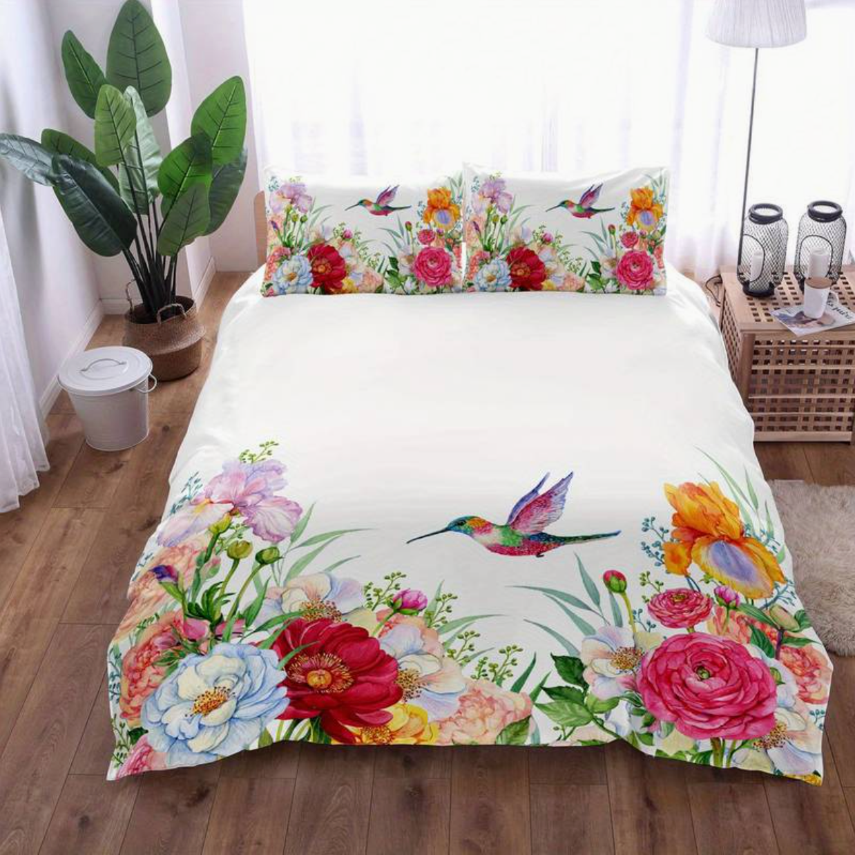 Vibrant Floral Pattern Bedding Set with Pillows