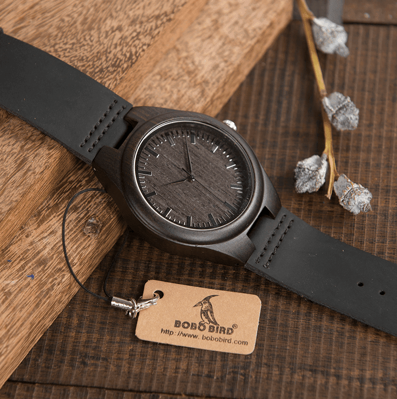 Men's Classic Wooden Watch with Genuine Leather Strap
