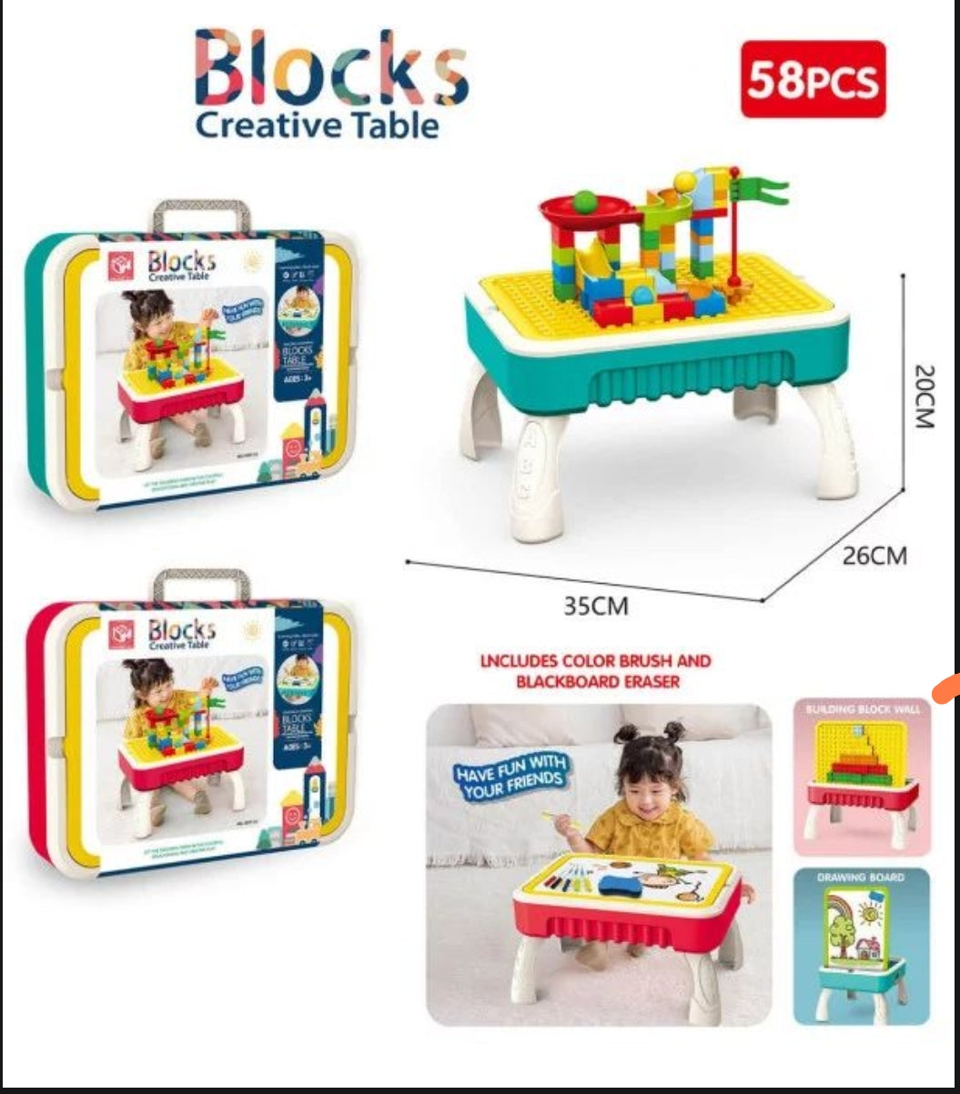 Kids Art Table with Blocks and Drawing Space