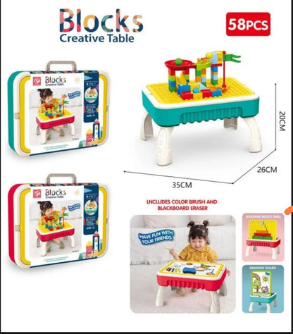 Kids Art Table with Blocks and Drawing Space