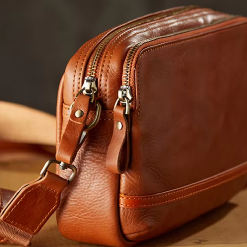 Classic Vintage Leather Sling Crossbody Bag