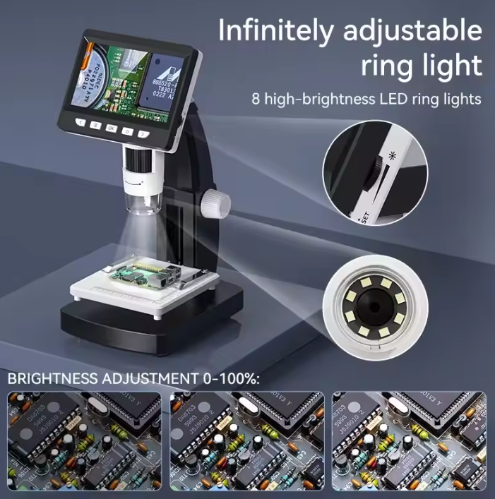 Compact 4.3 HD Digital Microscope with 8 LED Lights