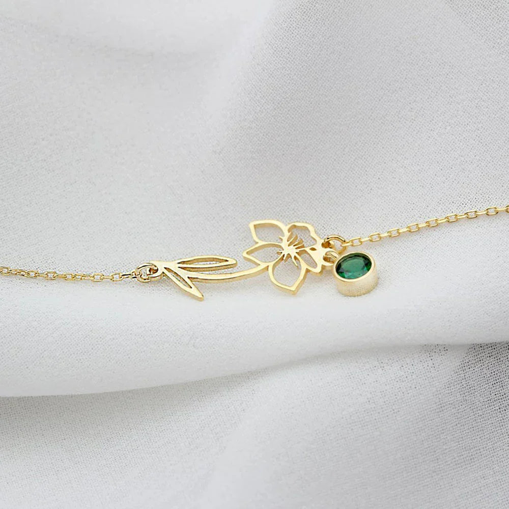 Delicate Birthstone and Flower Charm Bracelet