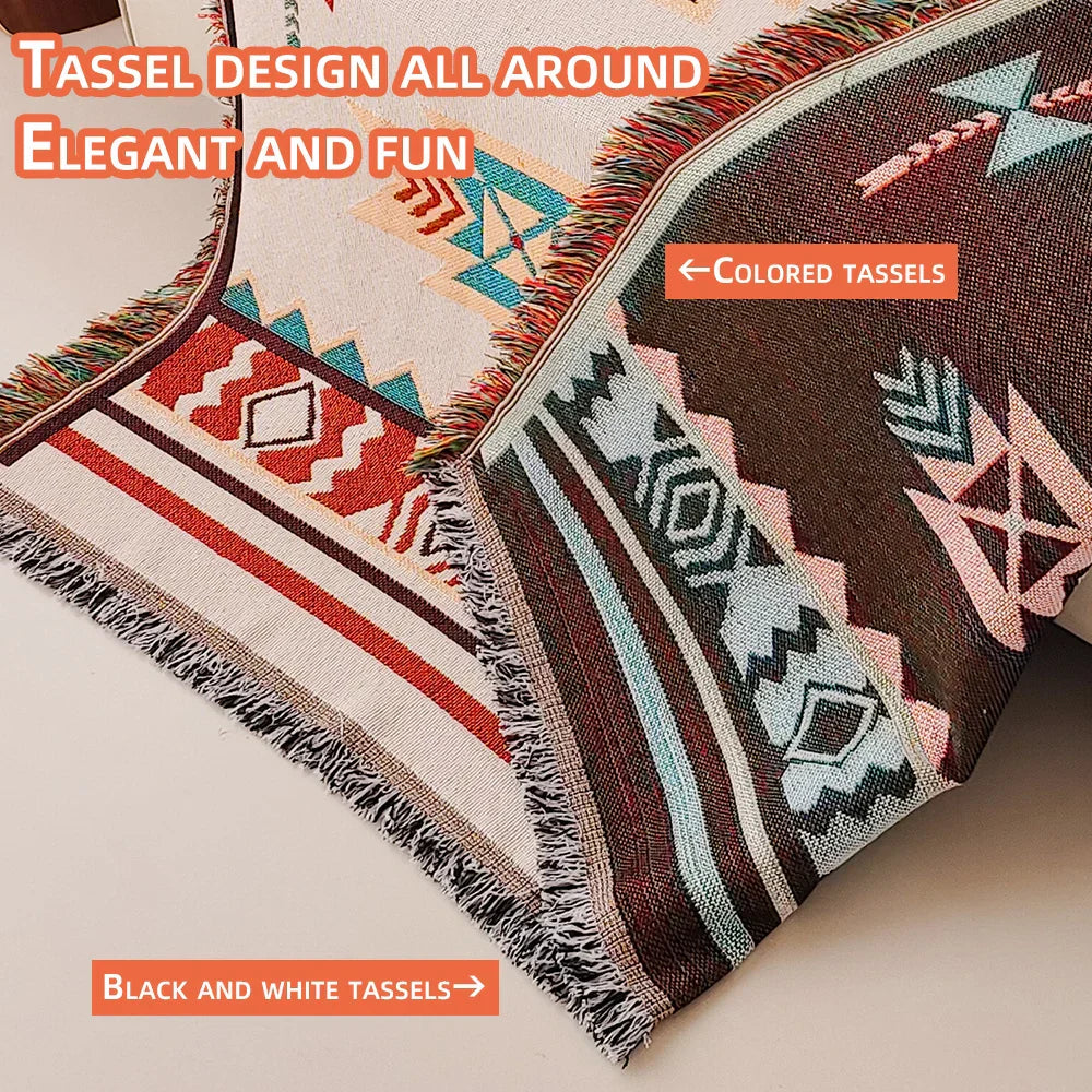Large Boho Chic Aztec Throw Blanket with Fringe