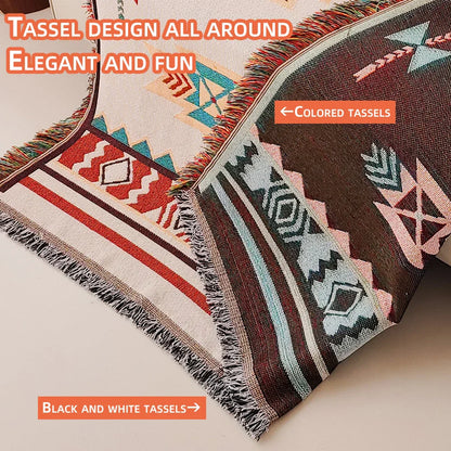 Large Boho Chic Aztec Throw Blanket with Fringe
