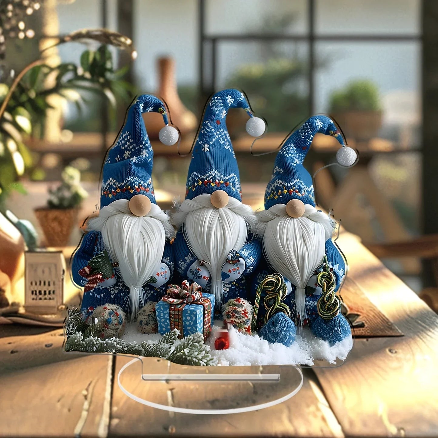 Colorful Blue Gnome Christmas Decor Figurines Set