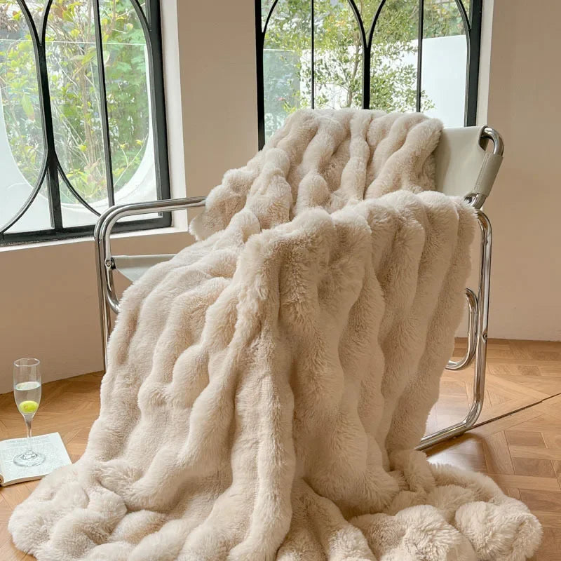 Soft Plush Reversible Throw Blanket Home Decor