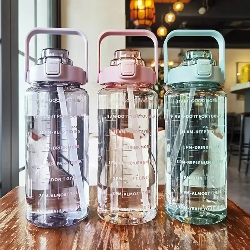 Big 68oz Fitness Water Bottle with Straw and Tracker