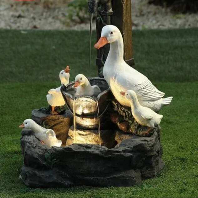 Outdoor Solar Powered Duck Fountain Figure