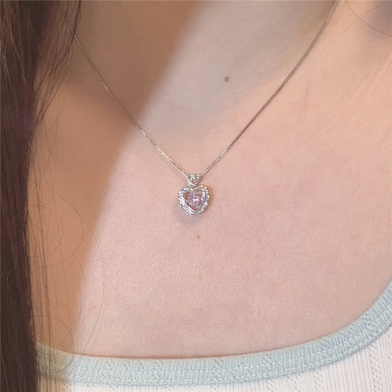 Sparkling Crystal Heart Pendant Necklace